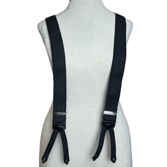 Trafalgar Accessories Trafalgar Black Nylon Leather Mens Suspenders